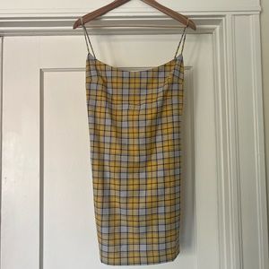 Miaou yellow plaid spaghetti strap mini dress
